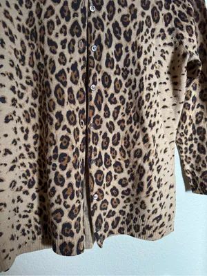 Vintage J. Crew Wool Knit Leopard Print Button-Front Cardigan Sz M Brown thumbnail 3