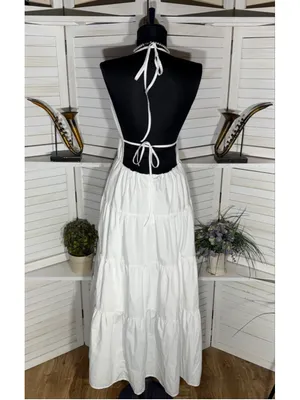 Vintage Y2K maxi dress backless plunge white tiered coquette boho fairy cocktail thumbnail 2