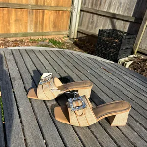 Size‎ 11 Women's Kathleen Raffia Buckle Block Heels - A New Day summer beach thumbnail 3