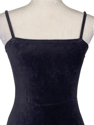 Forever 21 Black Velvet Faux Corduroy Spaghetti Strap Mini Dress Size M thumbnail 2