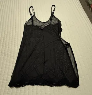 Victoria's Secret Bead Sequin Black Mesh Slip Side Cutout Sheer Lingerie Medium thumbnail 1