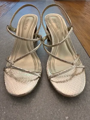 Open Edit Pia Slingback Sandal Gold Metallic Snake Print Block Heel Size 5.5 thumbnail 3