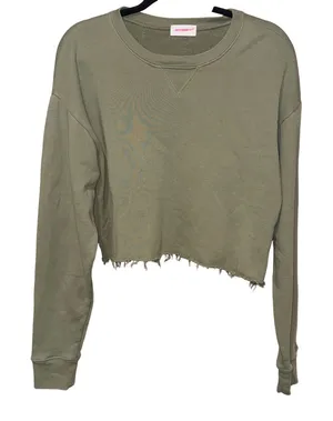John Elliott Cropped Long Sleeve Sweatshirt Raw‎ Hem Green Size Large thumbnail 1