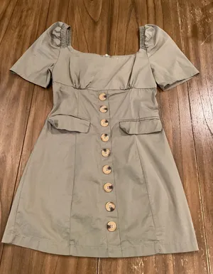 Mable babydoll short sleeve cotton blend green mini dress small thumbnail 1