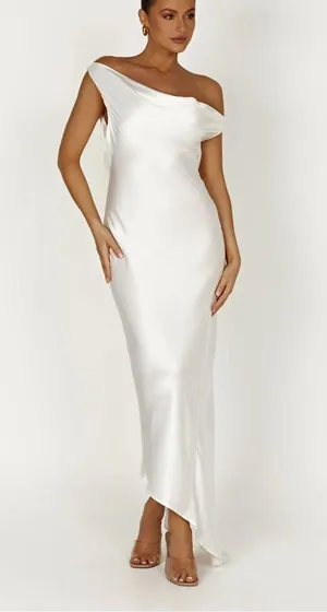 YVETTE Slip Maxi Dress With Asymmetrical Hem - White thumbnail 1