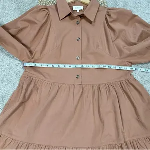 Bohme Makayla Mini Dress Smocked Balloon Sleeve Button Ruffle Tiered in Clay S thumbnail 15