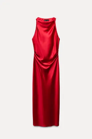 ZARA dress Maxi Red satin Lingerie Fitted wedding Party thumbnail 15