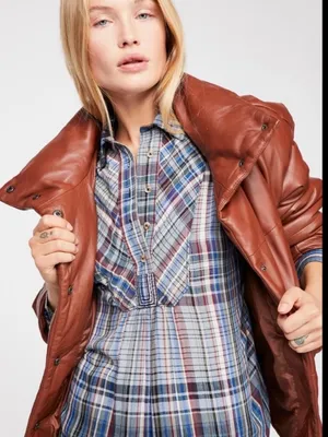 Free People Rain is Days Plaid Buttondown Shirt Size Large thumbnail 1