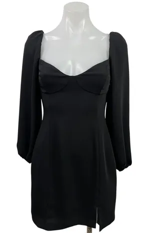 Aritzia Wilfred Novella Black Puff Long Sleeve Slit Mini Shift A-Line Dress Sz S thumbnail 1