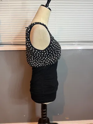 Maurices Black White Polka Dot Ruched Sleeveless Blouse Top Medium thumbnail 5