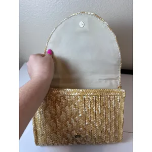 Straw Woven Clutch Bag Womens OS‎ Tan Natural Boho Coastal Cottagecore Neutral thumbnail 6