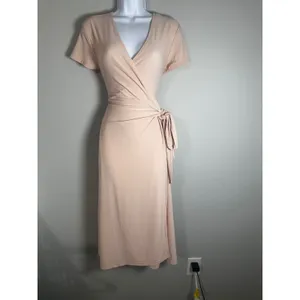 Halogen Womens‎ Blush Pink Wrap Midi Dress Short Sleeve Tie Waist Small thumbnail 2