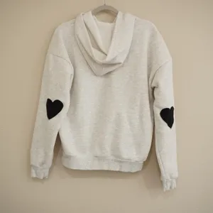 Edikted XS Oversized Heart Elbow Patch Embroidered Logo Hoodie Gray Heather thumbnail 7