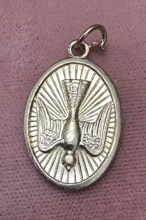 Silver-Tone Dove Pray For Us Pendant Necklace Charm Made In Italy thumbnail 1