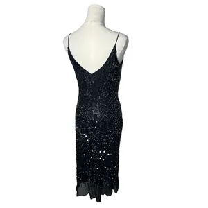 Vintage Scala Black Fully Beaded 100% Silk Whimsigoth Midi Evening Dress Wedding thumbnail 2