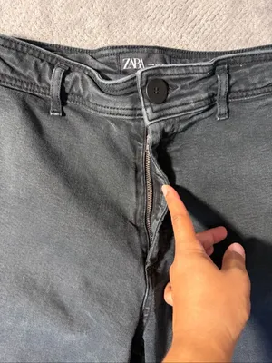 Zara Marine Straight High Rise Wide Leg Jeans Charcoal Gray Raw Hem Size 8 #1900 thumbnail 4
