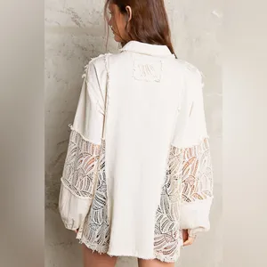 POL Cream Lace Detail Button-Up Top thumbnail 5