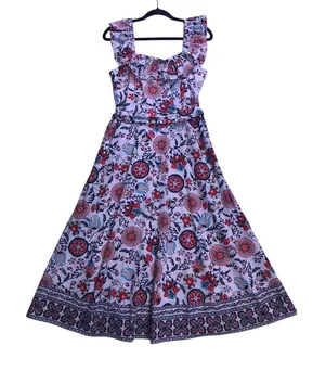 Tahari Garden Party Print Dress Womens 8 White Floral Ruffle Midi Sundress New thumbnail 1