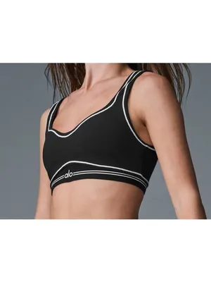 Alo Airbrush Heart Throb Bra Black White Padded Seamed Sports Cropped Bralette thumbnail 5