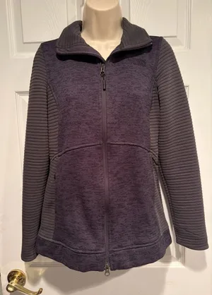 The North Face Womens XS Gray Moto Ribbed Full Zip Jacket Fleece Hoodie thumbnail 1