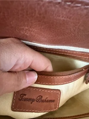 Tommy Bahama Natural Straw Tote with Brown Leather Trim and Beaded Accent thumbnail 7