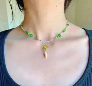 unique fairy nature boho funky vintage style quality Czech glass beads mix unisex necklace/chocker💚🍃🌀💙👼 thumbnail 1