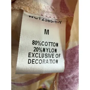 THML Women’s Yellow Pink Abstract Swirl Puff Sleeve V-Neck Blouse Top Size M thumbnail 9