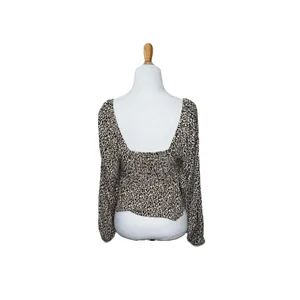 Urban Outfitters Leopard Animal Print Peplum Ruffle Long Sleeve Keyhole Top M thumbnail 3