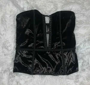 Victoria secret Corset Style Black Velvet Velour Strapless Lingerie Small thumbnail 1
