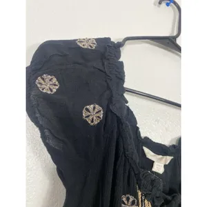 Boston Proper Black Embroidered Beaded Mini Floral Dress Scoop Neck Size S thumbnail 9