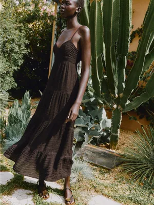 Zara Black Textured Tiered Maxi Dress Size xSmall Cutout Back New thumbnail 12
