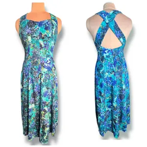 90s‎ All That Jazz Floral Maxi Dress Open Cross Back Blue Green Romantic Fairy thumbnail 2