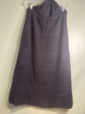 Old Navy Black Dress Womens L Black Halter Knit Midi Strapless Tassel Beach thumbnail 4