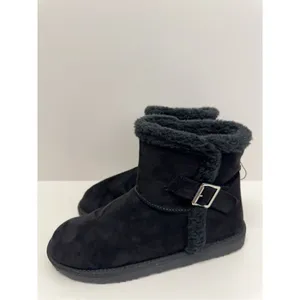 Floopi Mid Calf Winter Boots Size 10 Black Suede Fur Lined Pull On Style‎ NEW thumbnail 3