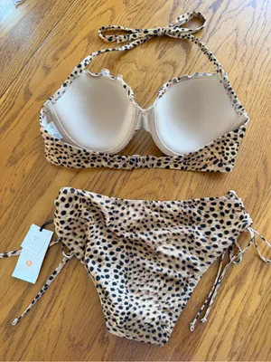 NEW Target Shade & Shore Animal cheetah Print Top 34C Animal Tie Bottom Cheeky S thumbnail 4