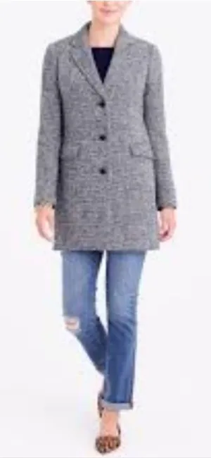 J Crew‎ Tweed Topcoat Coat Womens Size 2 Grey Black H1493 thumbnail 1