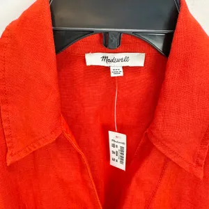 Madewell The Perry Mini Shirtdress 100% Linen Bright Flame Minimalist XXS NWT thumbnail 8