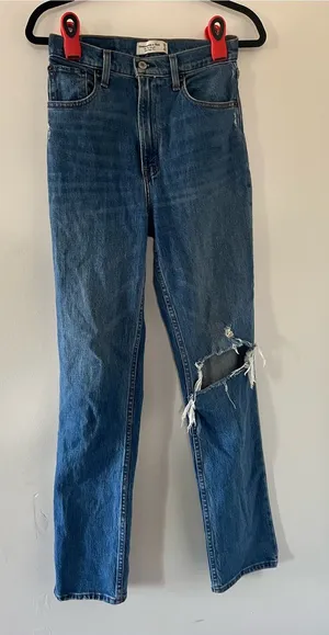 Abercrombie The 90s Straight Ultra High Rise Jeans 26 2 Medium Wash Distressed thumbnail 1