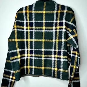 Tahari Womens Size XL Green Yellow Plaid Long Sleeve Mock Neck Sweater thumbnail 3