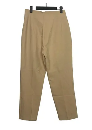 Zara High Rise Tapered Trousers Pleated Slash Pockets L Cream #1942 thumbnail 10