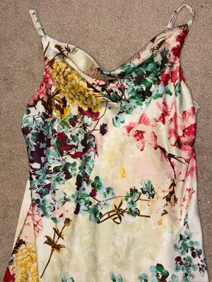 Natori Abstract Floral Satin Cowl Neck Slip Dress Women Sz XL thumbnail 4