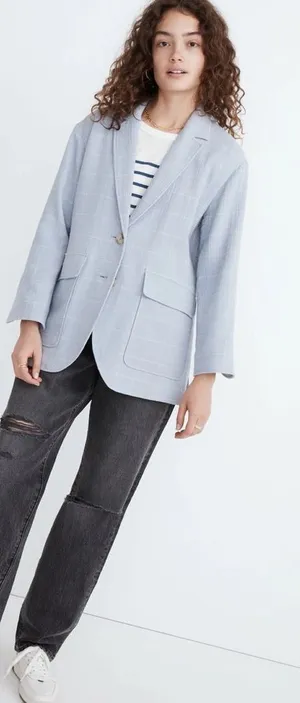 Madewell Larsen linen blend windowpane relaxed‎ two button blazer jacket medium thumbnail 1