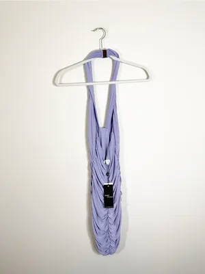 NWT Club L London Lilac Halter Neck Ruched Mini Dress Purple Size 8 thumbnail 4