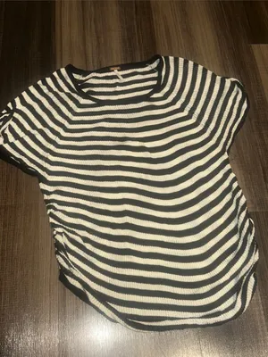 FREE PEOPLE Slinky Baby Tee Black White Striped - Size Large thumbnail 8
