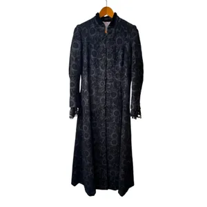 Custom Black Jacquard Long Coat Womens Medium Goth Wool Maxi Overcoat Witchy VTG thumbnail 14