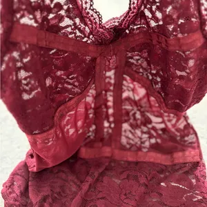 Shinestar Burgundy Sheer Lace Bodysuit Teddies Size M thumbnail 13
