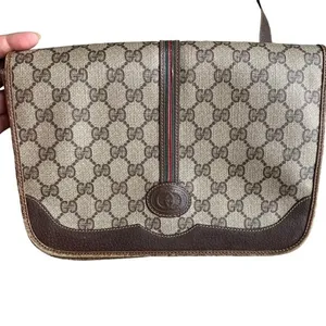Vintage Gucci Shoulder Bag Flap Closure Classic‎ Brown Monogram thumbnail 2