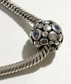 Vintage PANDORA Sterling Silver‎ Blue Cubic Zirconia Charm Dots ALE 925 thumbnail 1
