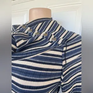 Free People Navy and Cream Striped Turtleneck Sweater thumbnail 4
