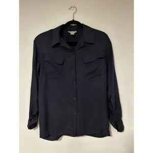 Alex & Amy Womens Navy Blue 100% Silk Jacquard Long Sleeve Button Down Blouse S thumbnail 7